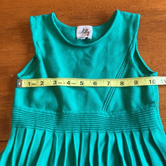 Milly Minis Girl Size 6/7 Green Josephine Pleated Ribbed Knit Flounced Hem Dress - Picture 8 of 10